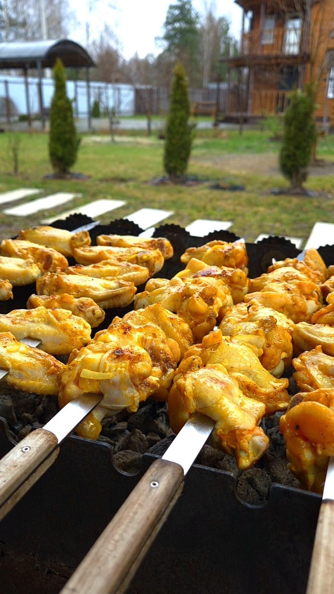 Аха готовит шашлыки