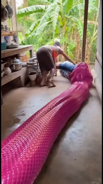 розовя змея просто сжирает человека и двое пытаются спасти человека #змея #спасение #экшен #монстры