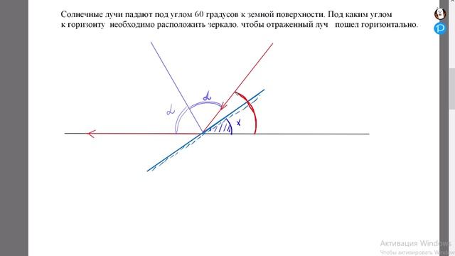 Задача на применение закона отражения. 9 класс. Сложность -средняя.