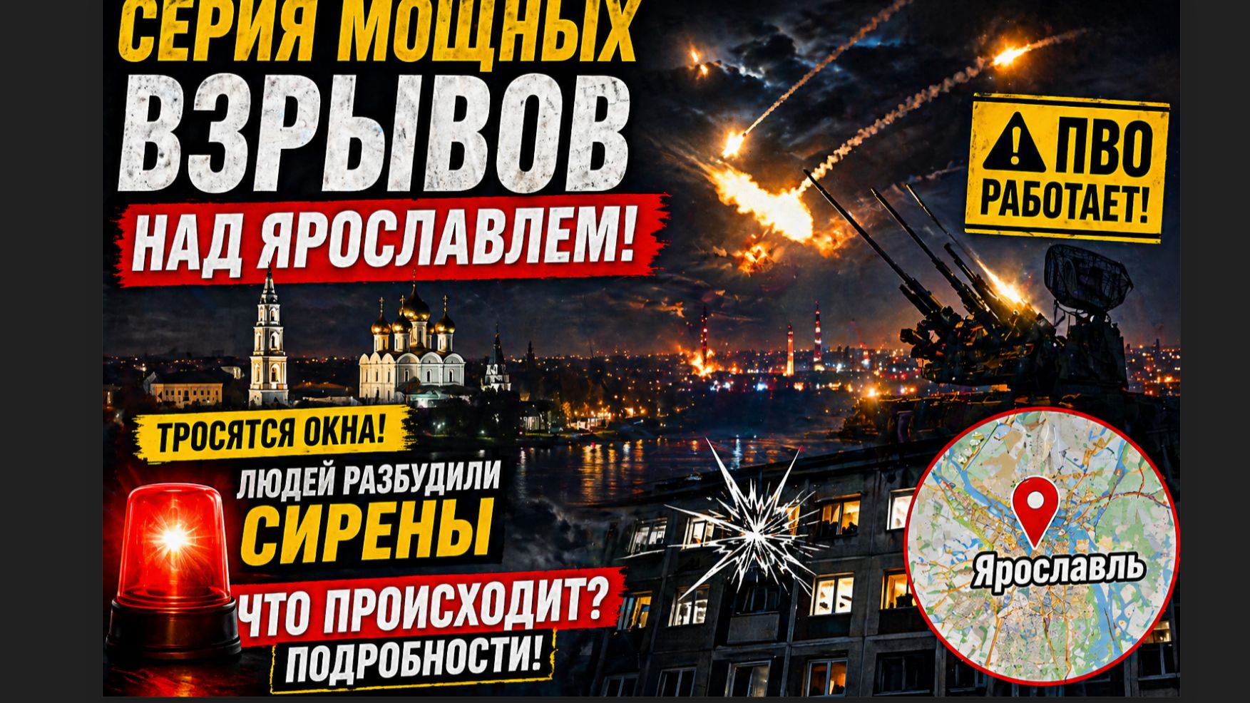 🚨 НОЧЬ ВЗРЫВОВ В ЯРОСЛАВЛЕ! Город разбудили сирены и мощные удары — что происходит
