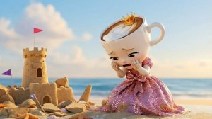 Злодеи разрушают замок из песка, но маленькая балерина восстанавливает его вместе с мамой
