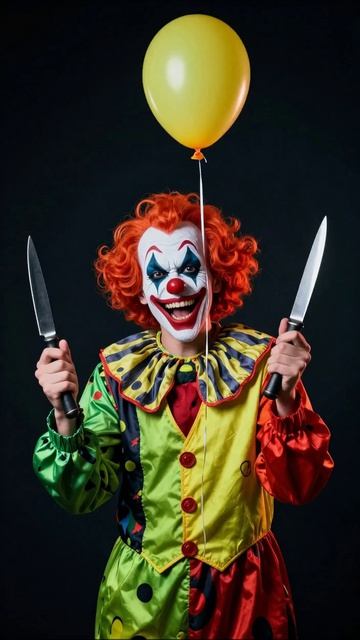 Ужасный клоун с ножами и шариком #клоун #ужасы #страшное #видео
