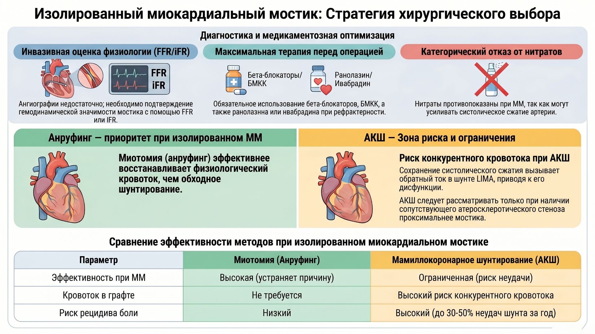 Ловушка шунтирования при миокардиальном мостике и алгоритм обязательной медикаментозной терапии