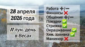 Гороскоп 28 апреля 2026 года, лунный день