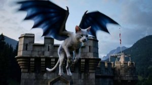 кот улетает с крыльями дракона