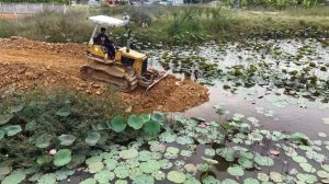 Perfectly Started New Project!5T DumpTruck Pouring Land Delete Pond,Skillful Dozer D21P Pushing Soil