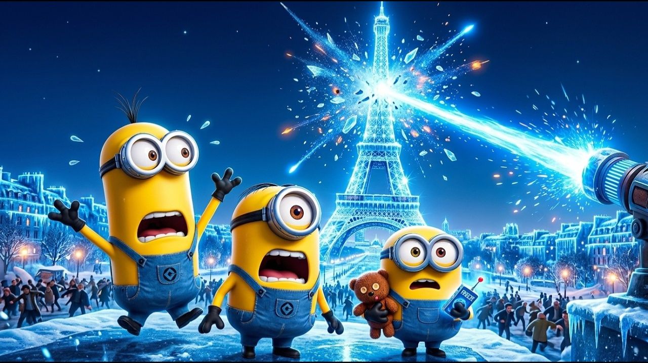 ЛЕДЯНОЙ ЛАЗЕР МИНЬОНОВ ЗАМОРАЖИВАЕТ ПАРИЖ Паника на Эйфелевой башне Забавный мультфильм про миньонов