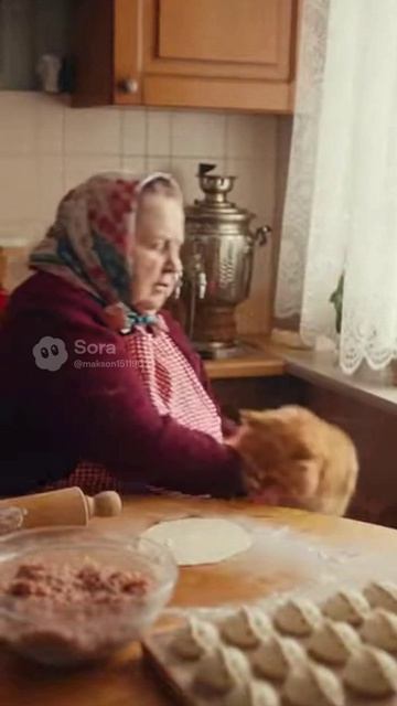 Кот и бабка #sora #ии #cat #funny #пельмени #юмор #угар #бабка #прикол #смех #animals