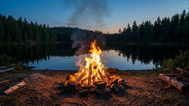 Костер под луной | Лесная атмосфера для сна