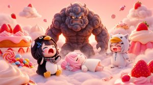 Пингвиненок Гугу Гага ест запрещенный радужный торт в мире сладких облаков