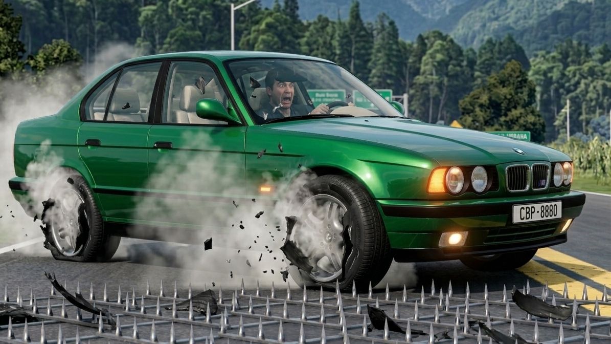 BeamNG Drive - Массивная авария с использованием шипованной ленты и столкновения автомобилей