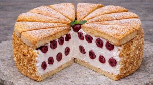 Десерт из слоеного теста с кислыми вишнями. Выглядит потрясающе и тает во рту