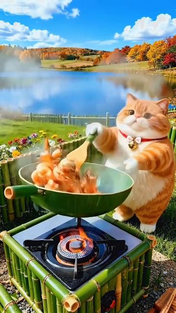 Котики ловят и готовят креветок.