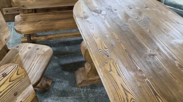 Набор мебели из массива дерева под старину для бани и сада
