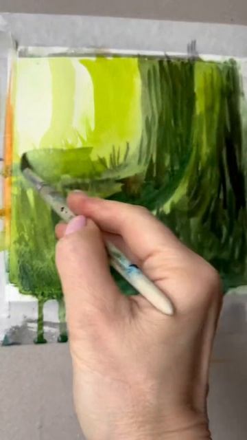 Цветущая поляна акварелью