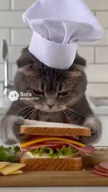 Кот и бутерброд #sora #ии #cat #кот #funny #юмор #угар #смех #прикол #animals