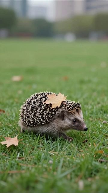 Ежик на прогулке под осенними листьями #ежи #осень