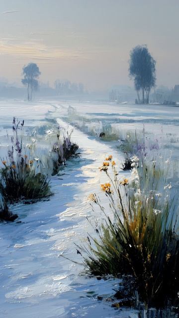 Первый снег на открытом лугу (картина #1150) / Арт-студия Нормова