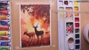 Акварельная живопись для начинающих: простой лесной пейзаж