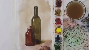 Реалистичный натюрморт с акварельной стеклянной бутылкой. Пошаговое руководство