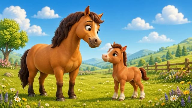 Лошадка и жеребёнок — иго-го | песенка для малышей | учим животных и звуки | Веселая песенка