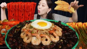 АСМР ЕДА КОРЕЯ | МУКБАНГ | РИС ЧАДЖАНГ С МОРЕПРОДУКТАМИ