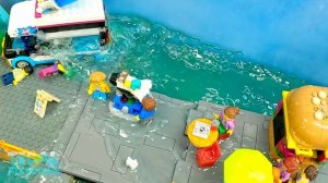 44. Lego Pier Hit by Tsunami - Dam Breach Flood Experiment - Natural Disaster