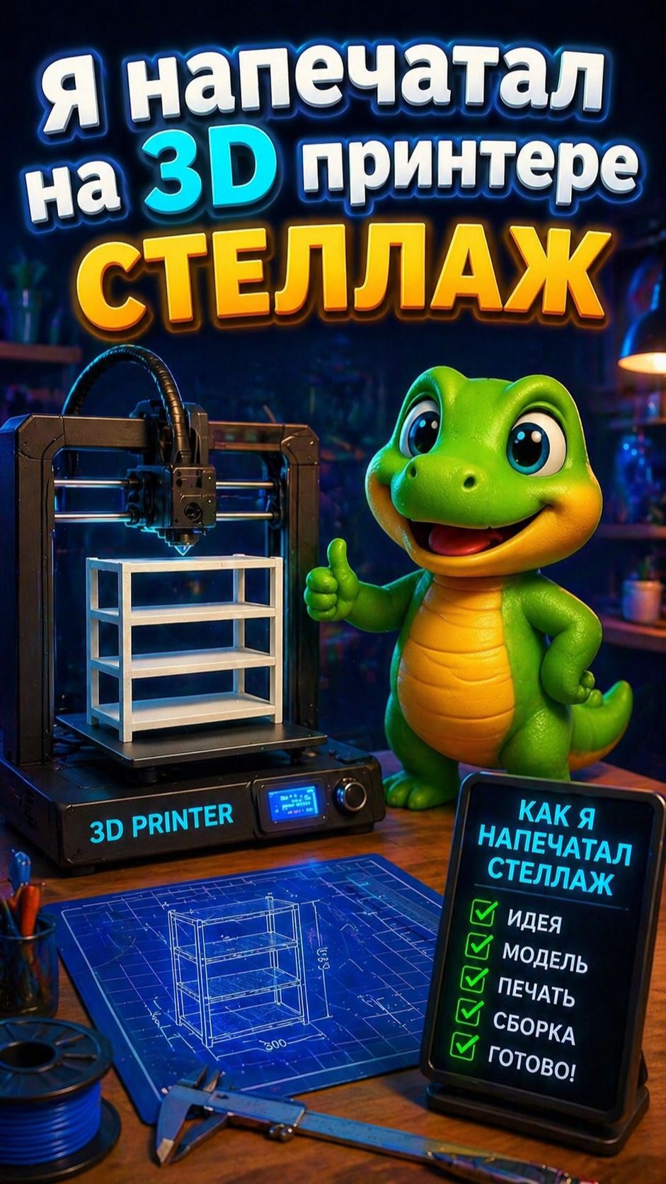 Я напечатал на 3D принтере стелаж