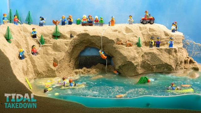 19. Tsunami Destroys Lego Tourist Spot with Sea Cave - Wave Machine Experiment - Lego Dam Breach Flo смотреть онлайн