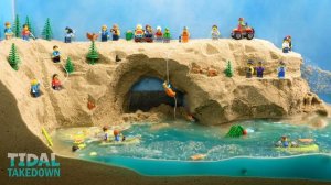 19. Tsunami Destroys Lego Tourist Spot with Sea Cave - Wave Machine Experiment - Lego Dam Breach Flo