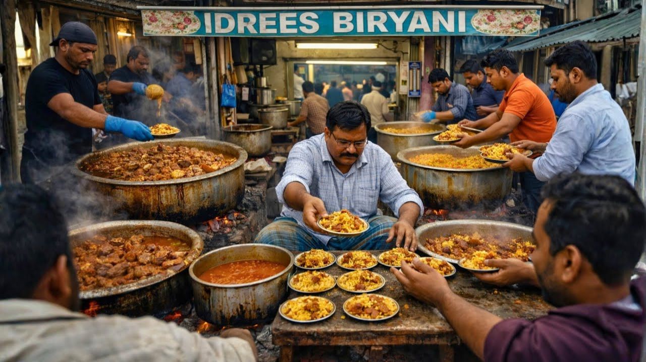 На крупнейшей в Индии кухне Бирьяни из баранины  Непрерывное приготовление Мега-порций