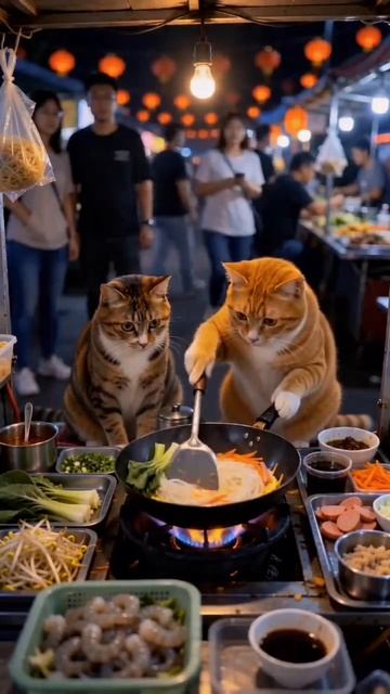 2 котика готовят.