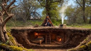 Построил скрытый подземный дом в лесу. Убежище для выживания с камином. Бушкрафт