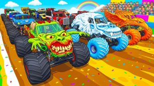 МУЛЬТИКИ ПРО МАШИНКИ 4К Эпические прыжки и столкновения на скоростном монстр-траке Beamng Drive #144