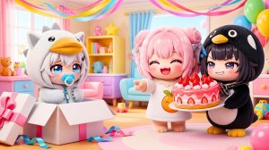 Пингвиненок Гугу Гага пытается пережить хаос Белого Чиби с помощью домашнего клубничного торта