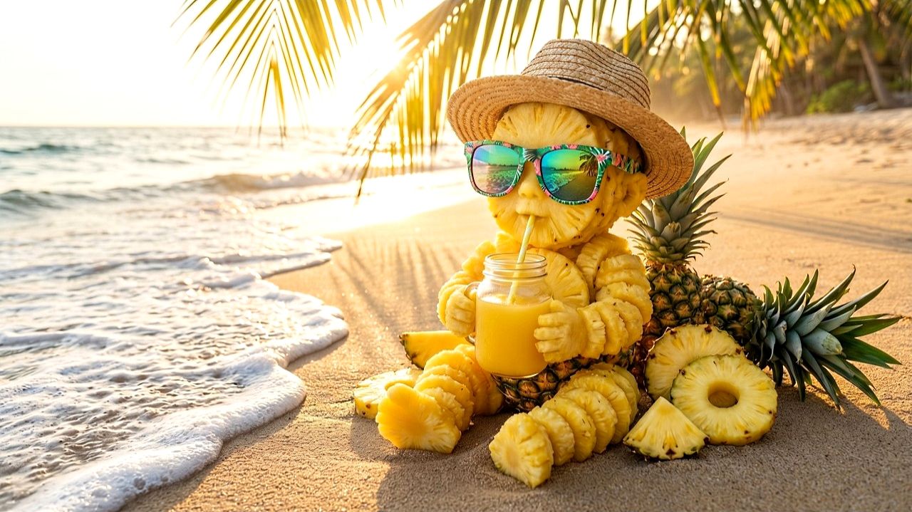 Расслабляющие пляжные волны Фруктовый сок для малыша на пляже ASMR-видео анимация с фруктовым соком