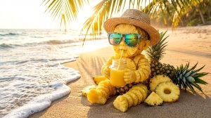 Расслабляющие пляжные волны Фруктовый сок для малыша на пляже ASMR-видео анимация с фруктовым соком