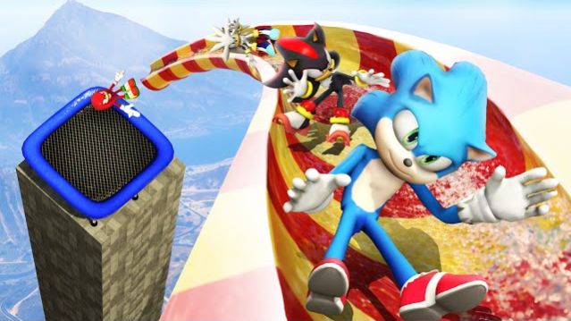 GTA 5 СКОМАНДА СОНИКА: ОГРОМНЫЕ ВОДНЫЕ ГОРКИ И ТРАМПЛИНЫ С РЭГДОЛЛОМ