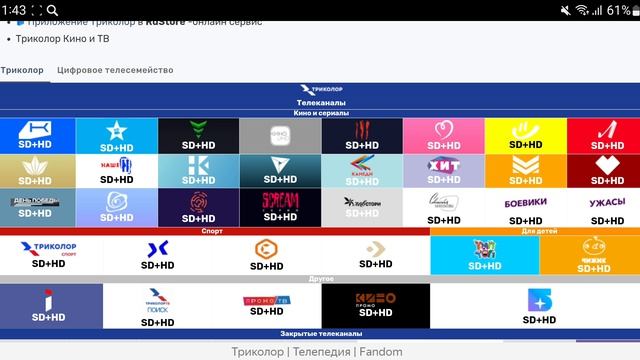 Таблица телеканалов российских телесемейств