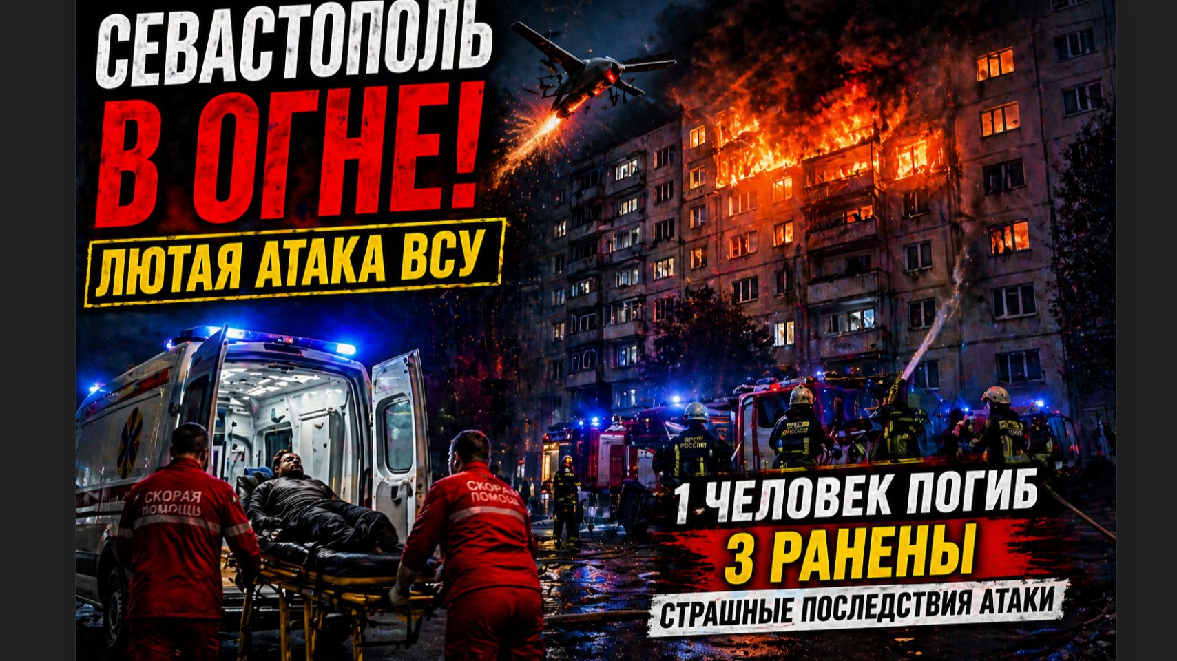 🔥 НОЧНОЙ УДАР ПО СЕВАСТОПОЛЮ! Дома в огне, есть погибший и раненые — что происходит?