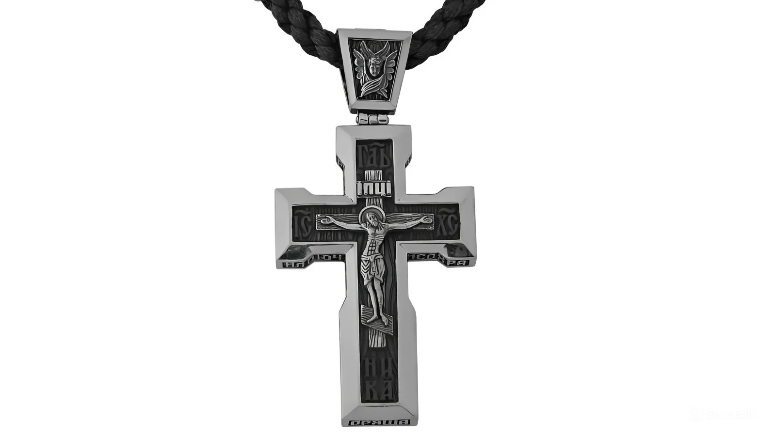 Крест на гайтане «Распятие, Архангел Михаил» серебро 925 проба (арт. 15-000034-105820)