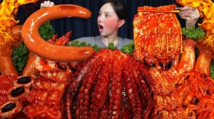 АСМР ЕДА КОРЕЯ | МУКБАНГ | ОСТРЫЙ ОСЬМИНОГ | МОРЕПРОДУКТЫ С ГРИБАМИ