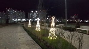 Ночной городской пейзаж с элементами благоустройства