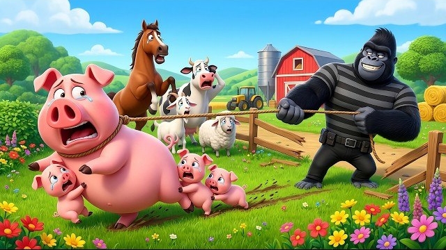 Забавная обезьянка | Храбрая Нана Отважно спасает Всю Семью Свинок От Кракса | Мультфильм