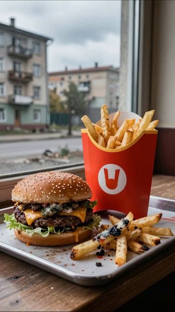 Вкусный бургер и картошка фри: идеальный обед! #бургер #фастфуд #вкусно #еды