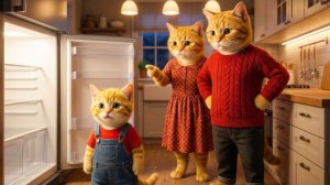 Рыжего котёнка ругает мама-кошка из-за недопонимания, что он съел все сладости