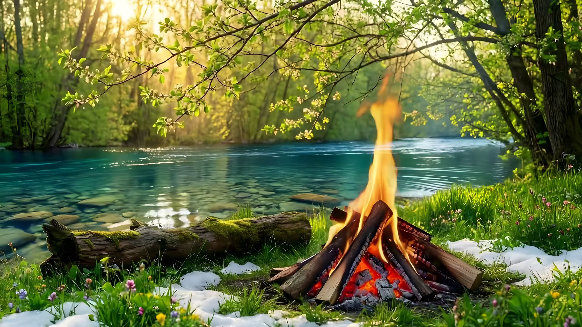 🌿 Тёплый весенний костёр. 🔥 Атмосфера лесной реки после зимы.