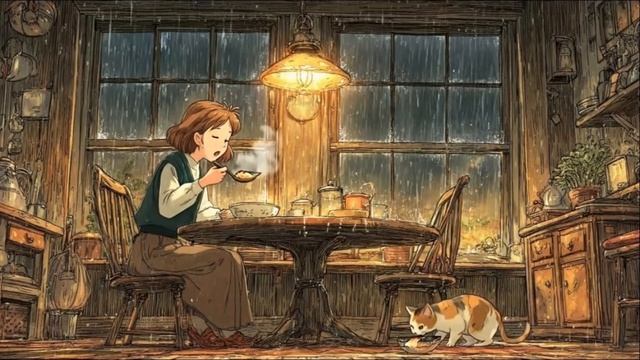 Rainy Days With My Naughty Cat    Living Alone In A Mossy Cottage By The Lake   Ghibli Style ASMR