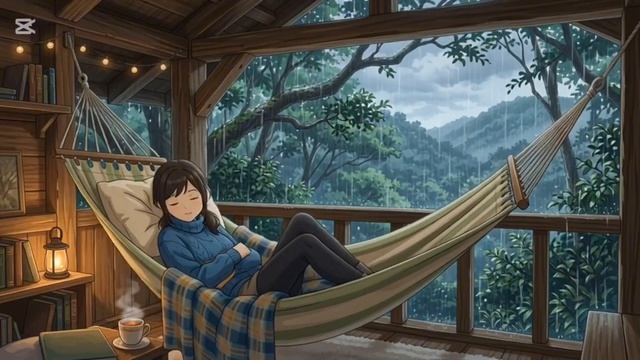 Sudden Heavy Rain in a Cozy Treehouse    Ghibli Style ASMR Thunderstorm  