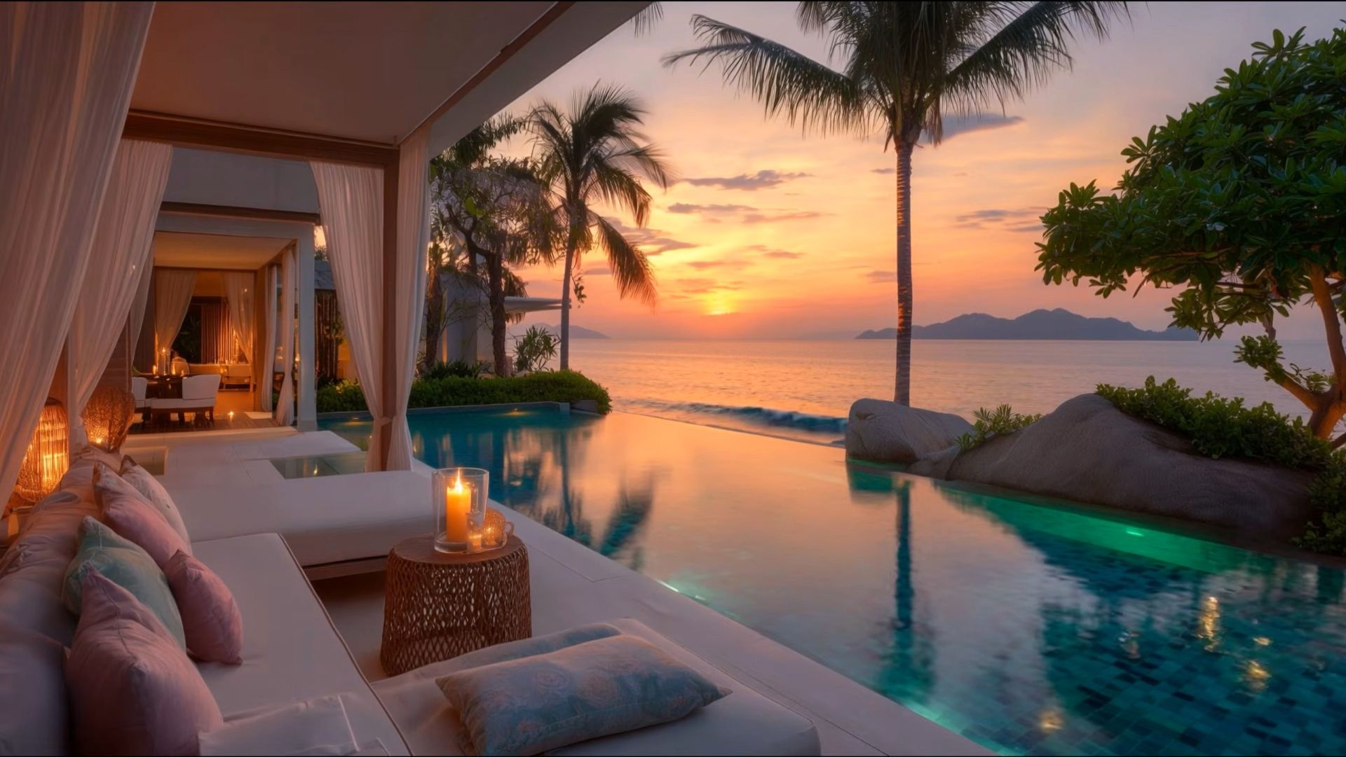 🌴 Вечерний джаз у океана | Закат, бассейн и атмосфера полного расслабления